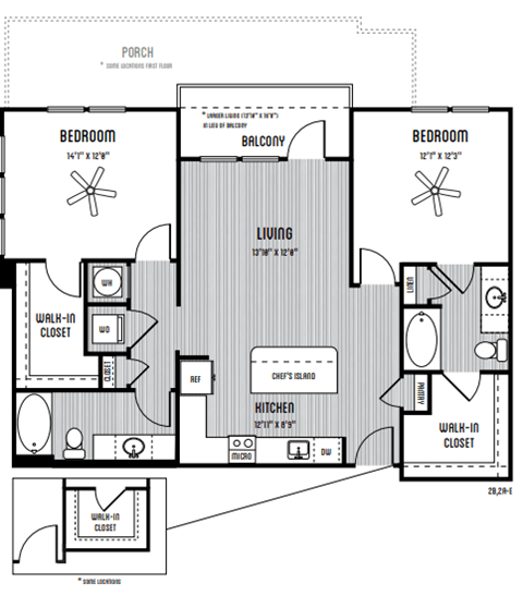 Floor plan for 2 beds, 2 baths, 1200 sqft
